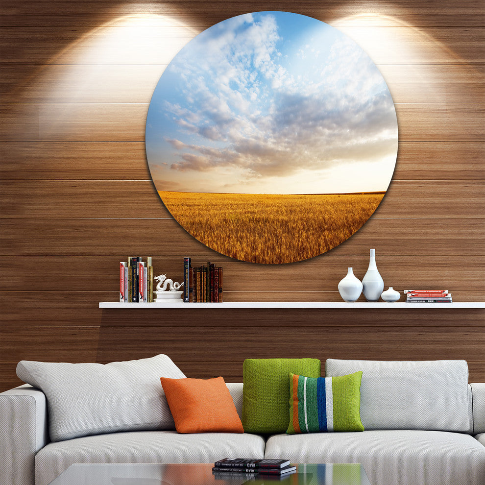 Wheat Field Under Summer Sky, Round Wall Art Landscape, 23"
