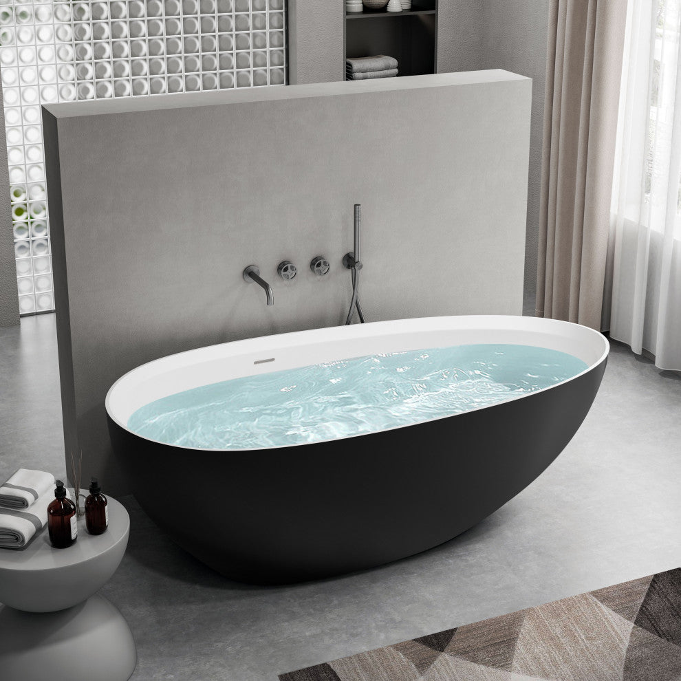 STAR&JANE Egg-shaped Stone Resin Matte Freestanding Bathtub, Black