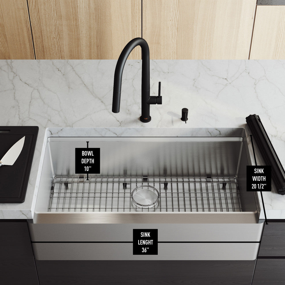 Oxford Single Bowl Flat Apron Farmhouse Kitchen Sink and Accessories, 36" L X 21" W