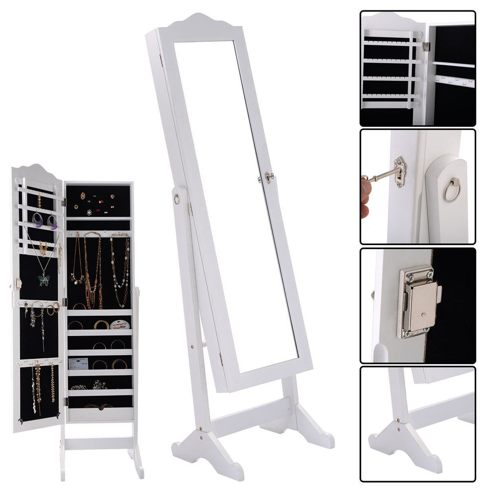 Costway Lockable Mirrored Jewelry Cabinet Armoire Mirror Organizer Storage Box