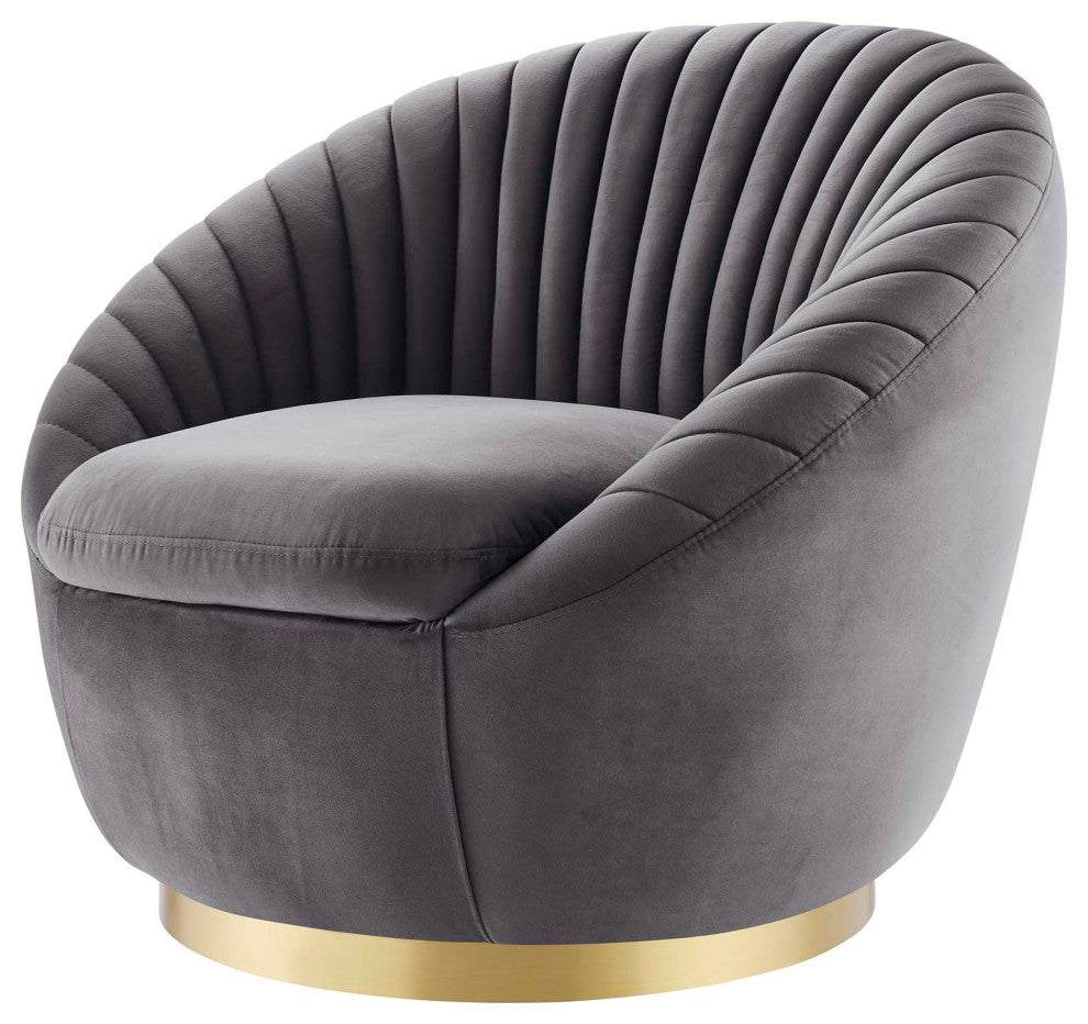 ArmTufted Chair Swivel Accent Tufted Chair, Gold Gray, Velvet, Modern