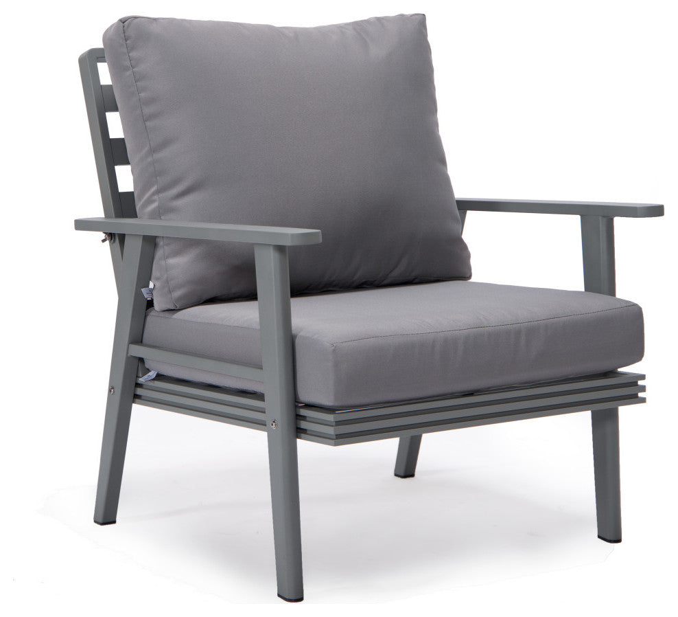 LeisureMod Walbrooke Grey Patio Sofa Set With Round Fire Pit Table, Grey