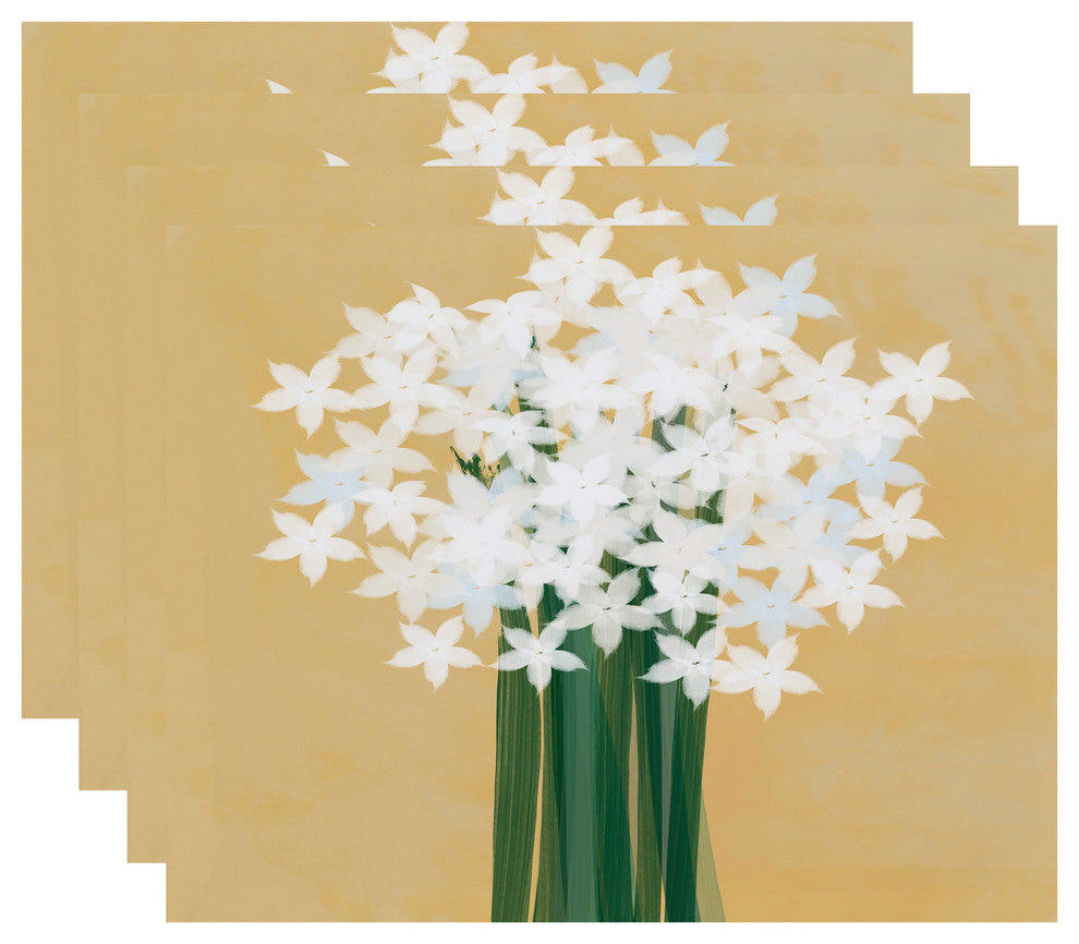 Paperwhites, Floral Print Placemat, Gold (Set of 4), 18 x 14"