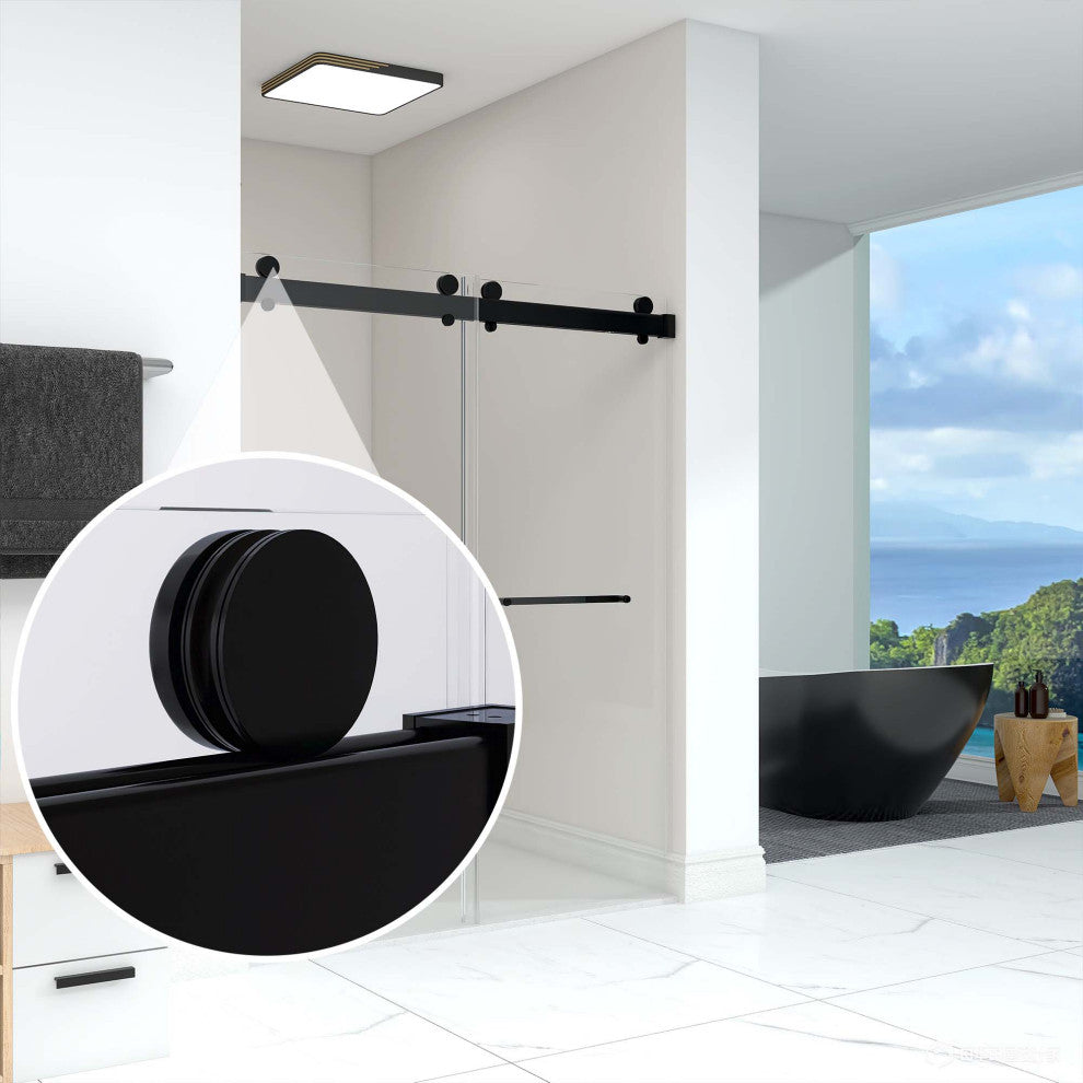 60 in. W x 79" H Double Sliding Frameless Shower Door, Matte Black
