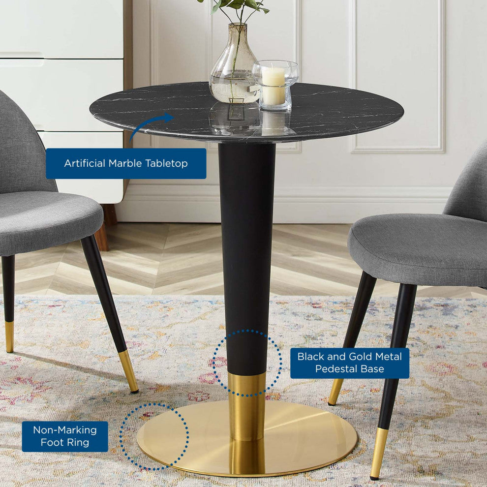 Zinque 28" Artificial Marble Dining Table EEI-5131-GLD-BLK