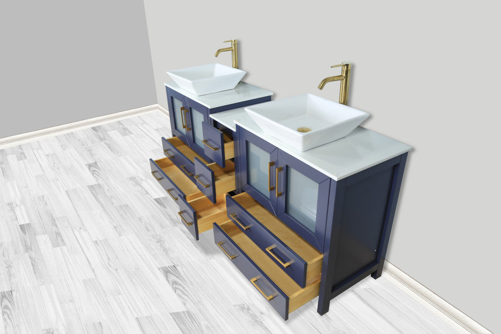 Vanity Art Vanity Set With Vessel Sink, Blue, 72", Standard Mirror