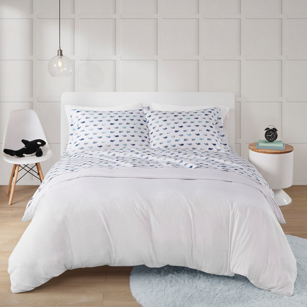 Mi Zone Printed Microfiber Sheet Set, Blue Whales