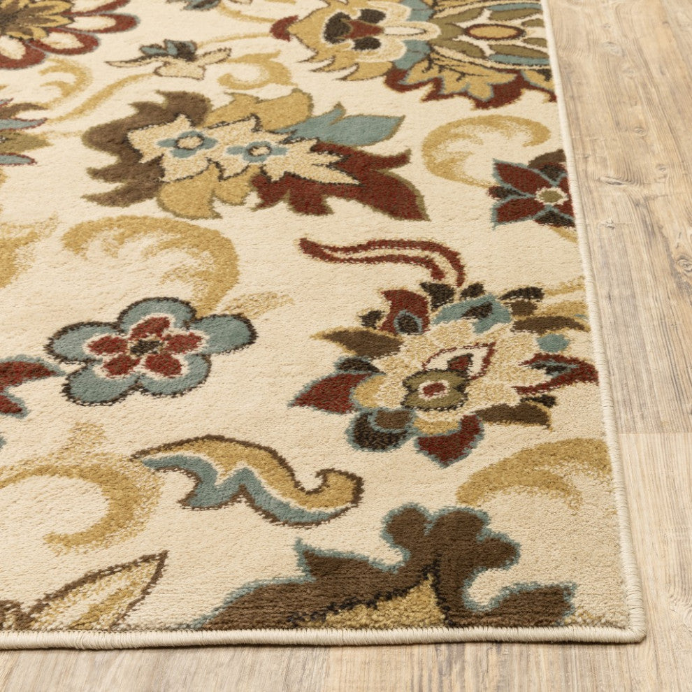 5"x7" Ivory and Red Floral Vines Area Rug