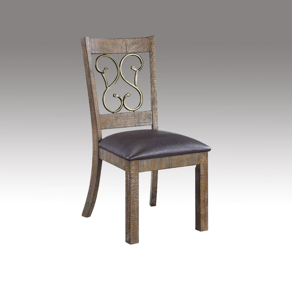 Set of 2 PU Side Chair, Black and Weathered Cherry