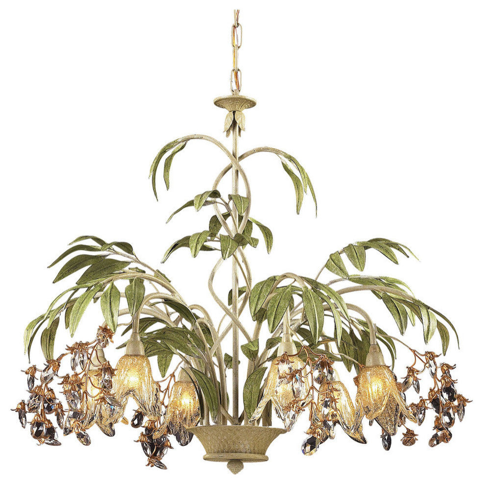 Huarco Chandelier, Seashell and Amber Glass, 6-Light