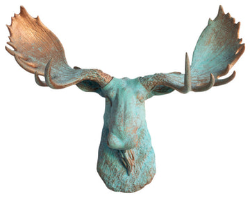 Faux Taxidermy Moose Head Wall Mount, Copper Patina