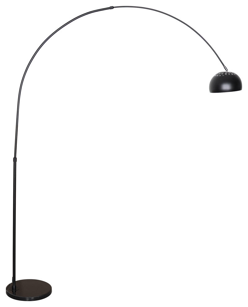 Leisuremod Arco Floor Lamp With Black Marble Base and Metal Lamp Shade, Black