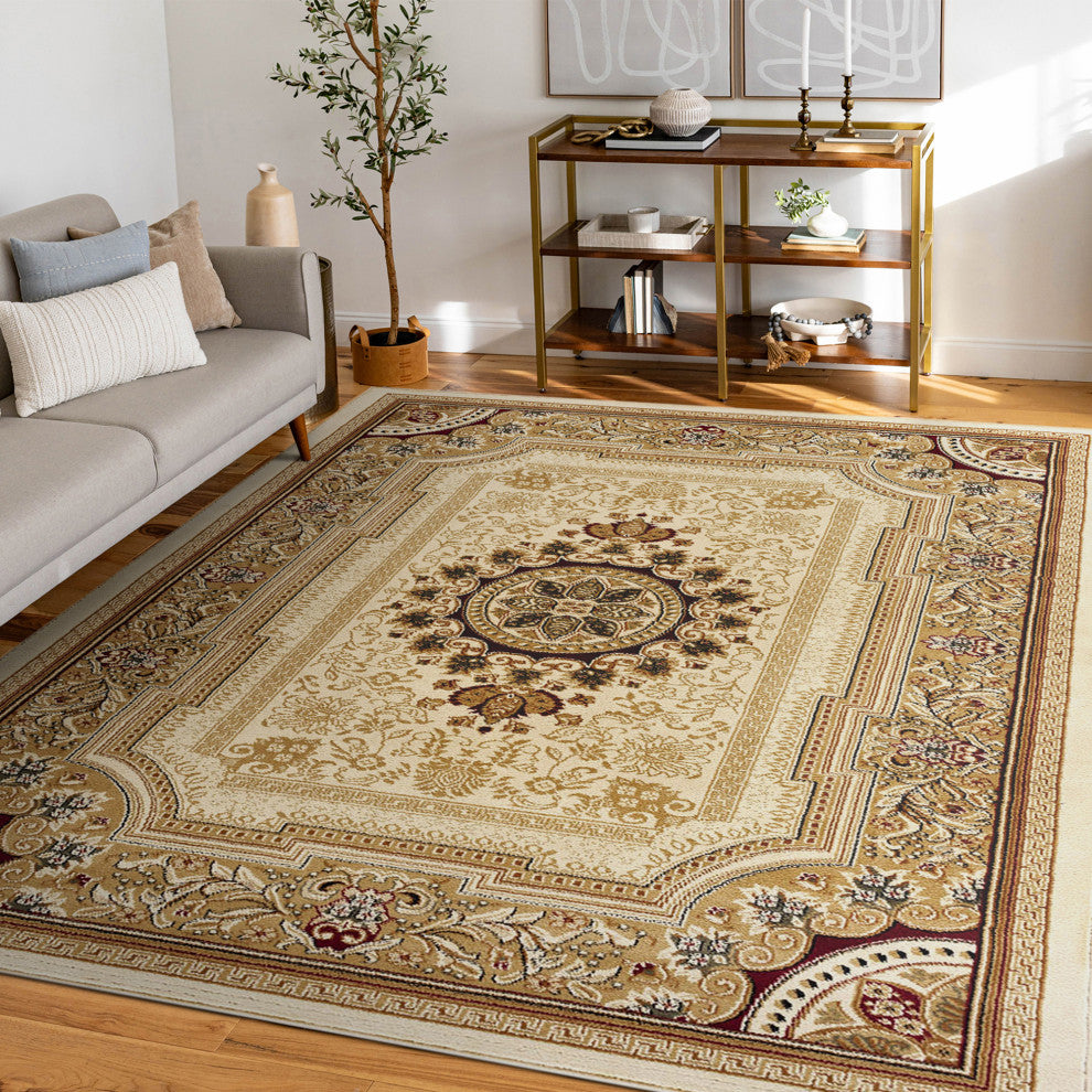 Jayden Traditional Oriental Area Rug, Ivory, 7'10''x10'3''