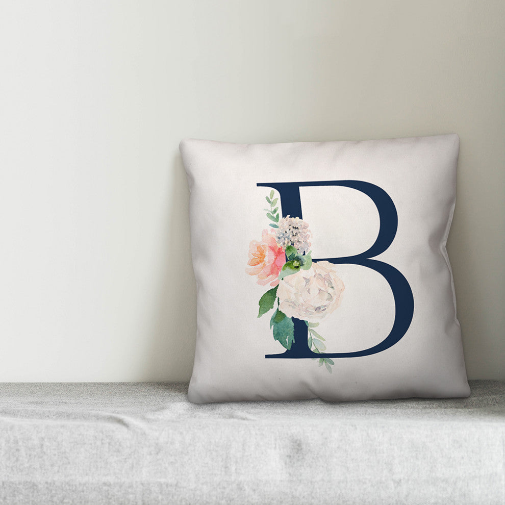 Floral Monogram B 18x18 Indoor/Outdoor Pillow