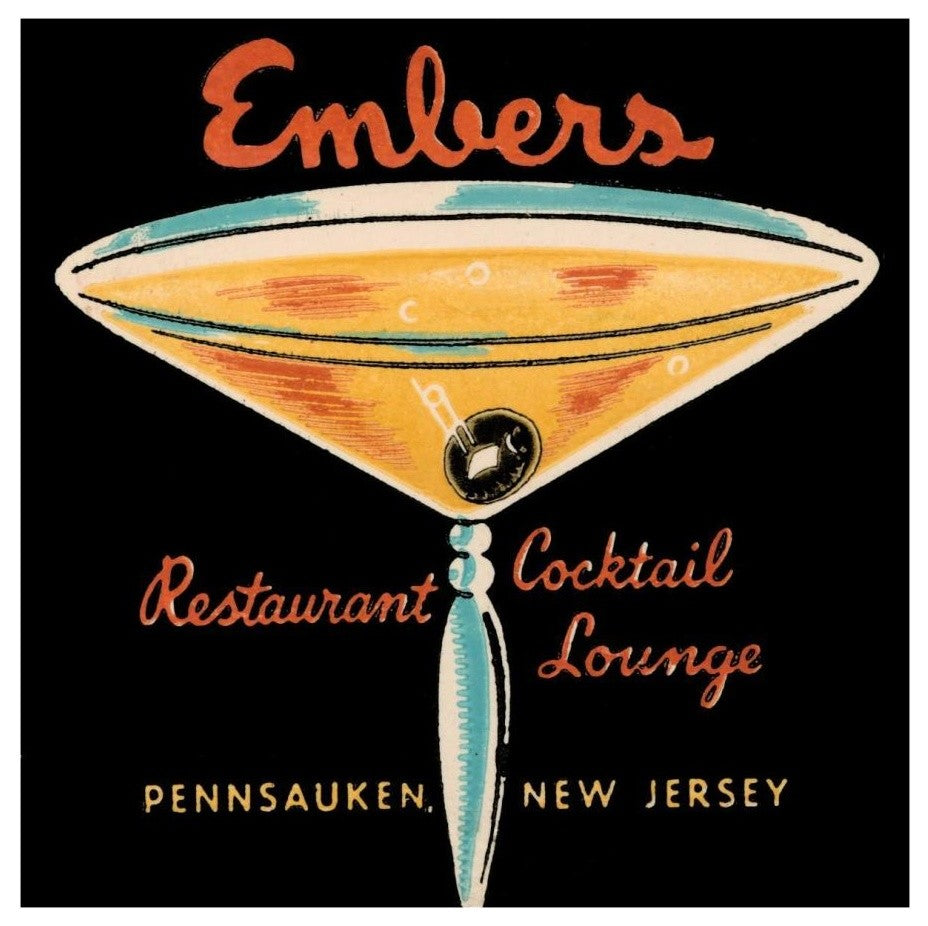 "Embers Restaurant Cocktail Lounge" Paper Print by Vintage Booze Labels, 18"x18"