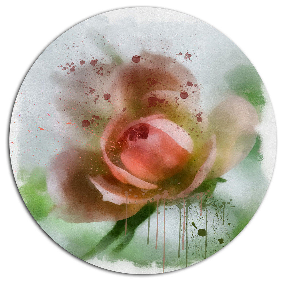 Pink Flower On Green Background, Floral Round Wall Art, 11"