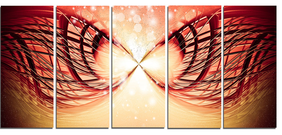 Bright Light on Red Fractal Design, Abstract Canvas Art Print, 60"x28", 5 Panels
