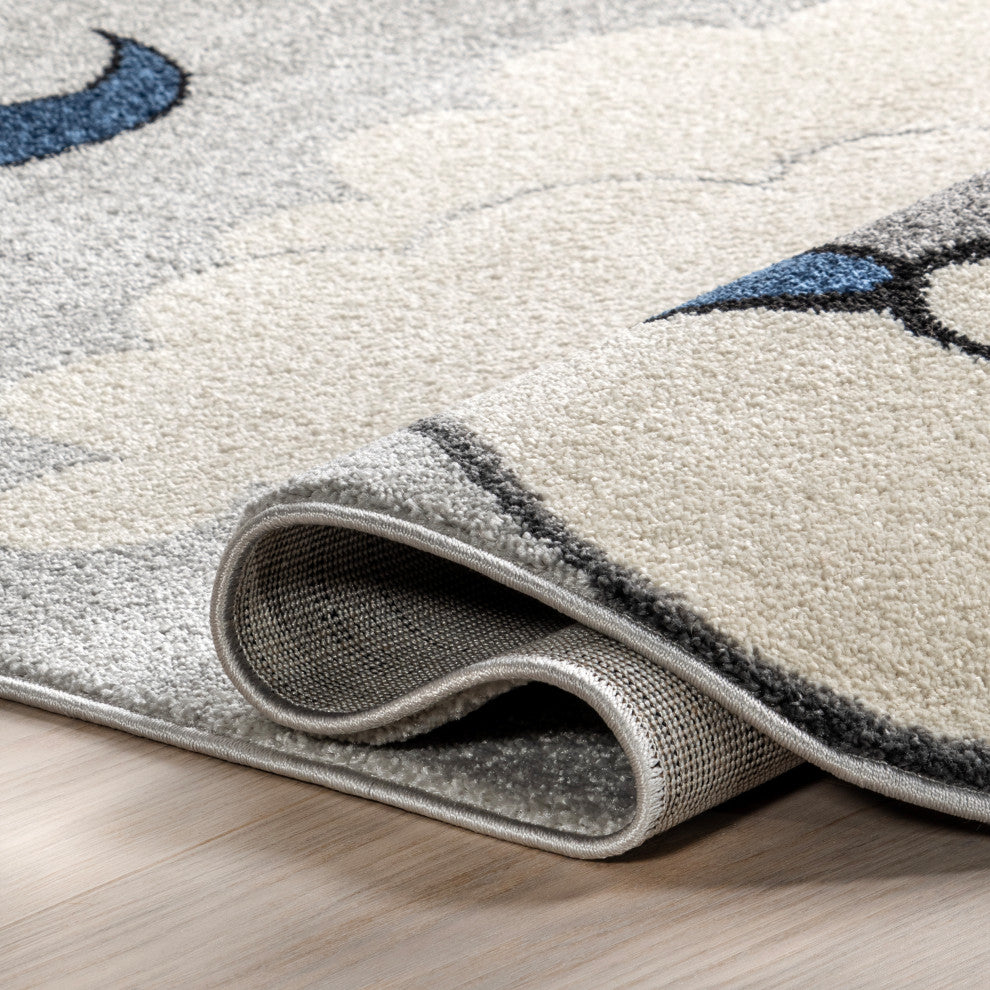 Nuloom Ryder Sleeping Bear Kids Rug, Light Grey 4'' x 6''