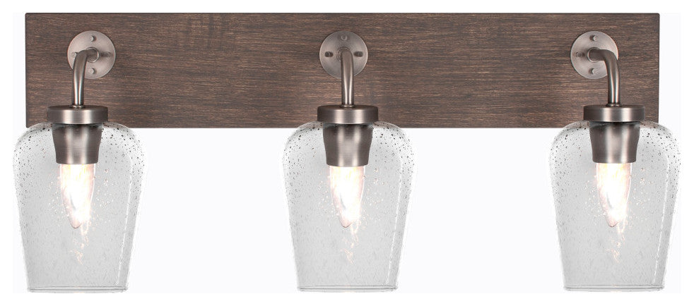 Oxbridge 3 Light Bath Bar, Graphite & Painted Distressed Metal, 5" Clear Bubble