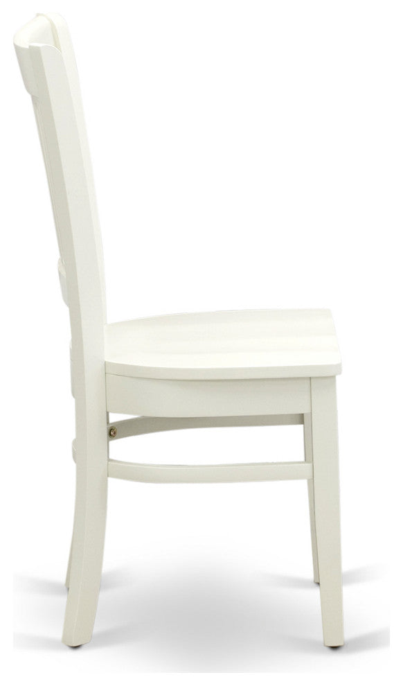 5Pc Dining Set 4 Chairs, Table, Slatted Chair Back Linen White Finish