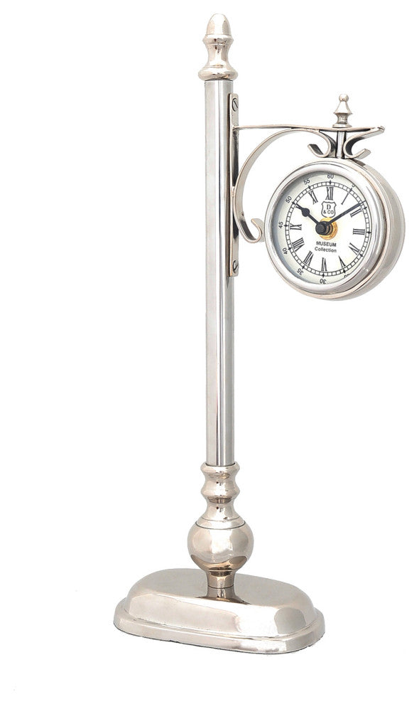 8" X 3.75" X 16.25" Brassalum. Lamp Post Clock One Sided