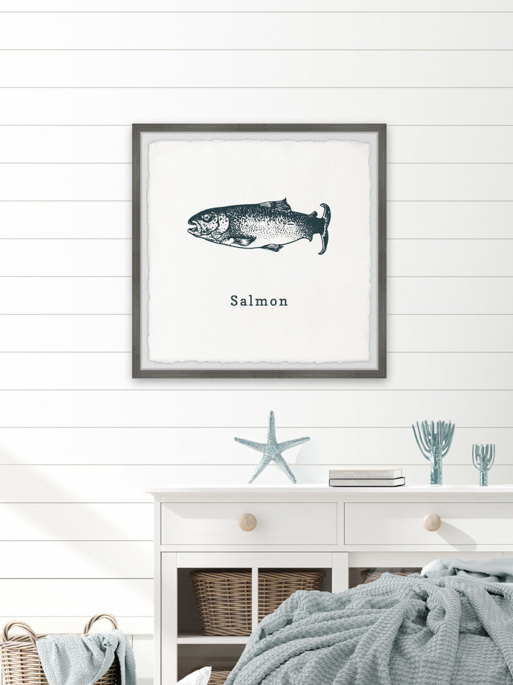 "Salmon in White" Framed Painting Print, 32x32