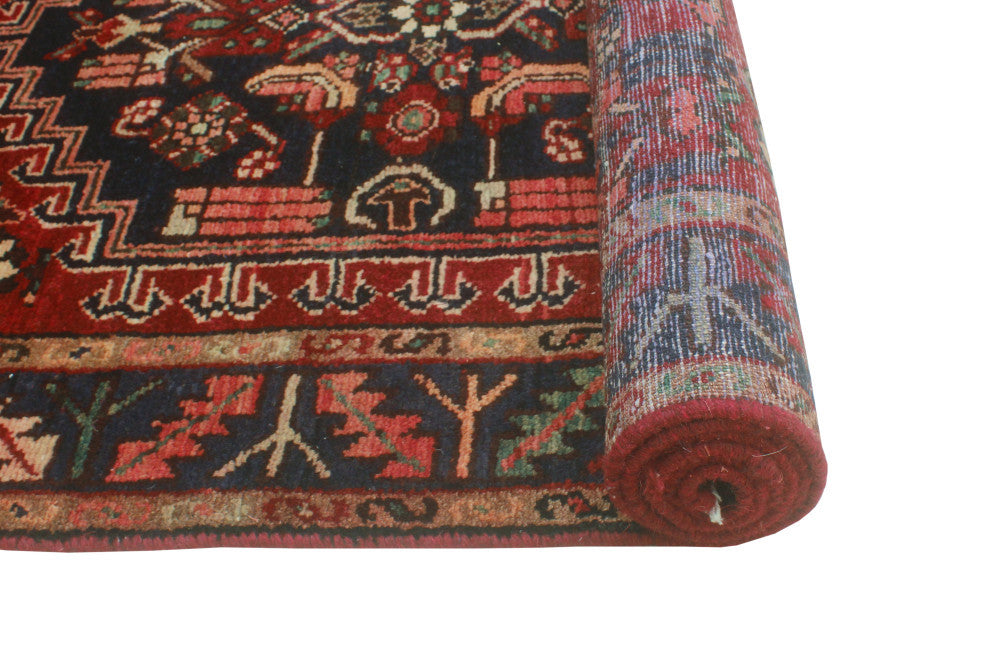 Fine Vintage Distressed Zahid Red/Navy Runner, 3'4 x 9'5