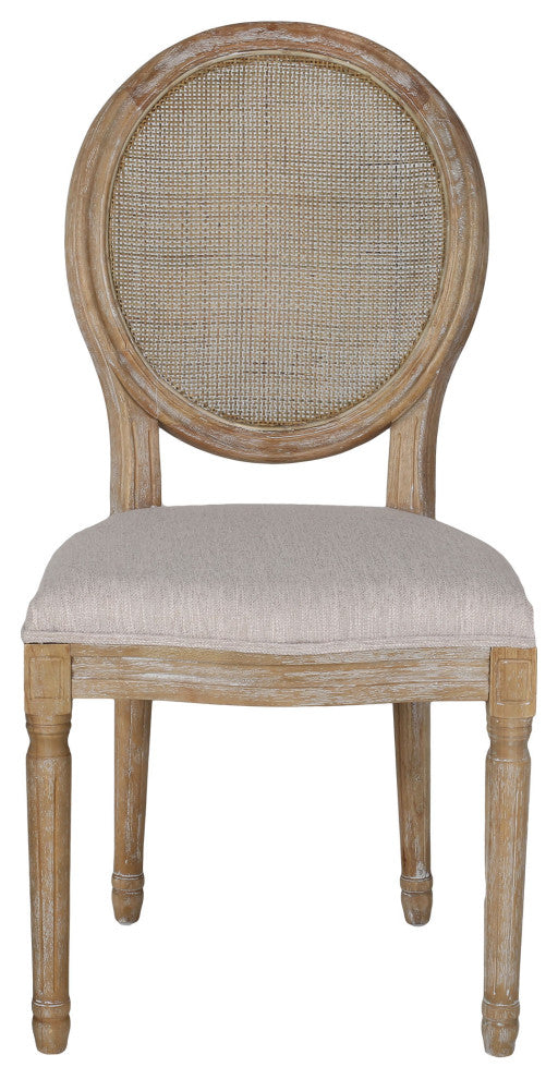 Karlene Farmhouse Fabric Upholstered Wood and Rattan 7 Piece Dining Set