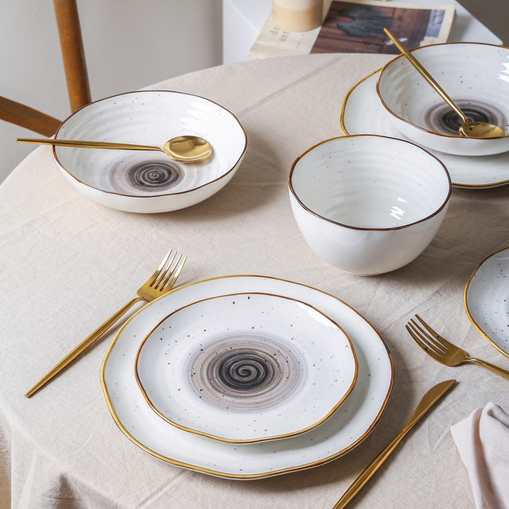Christian Siriano Luma Porcelain 16 Piece Dinnerware Set, Black