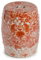 Orange Porcelain Garden Stool W/ Dragon Motif