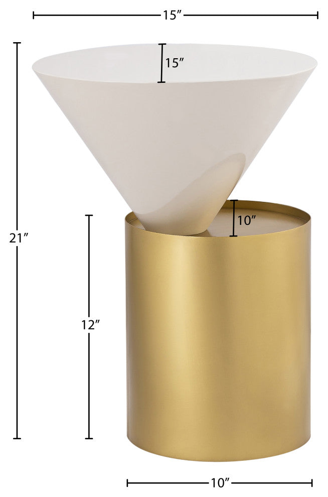 Damon White Metal Top End Table, Brushed Brass Base