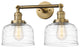 Large Bell 2 Light Bath Vanity Light, Brushed Brass, Clear Deco Swirl