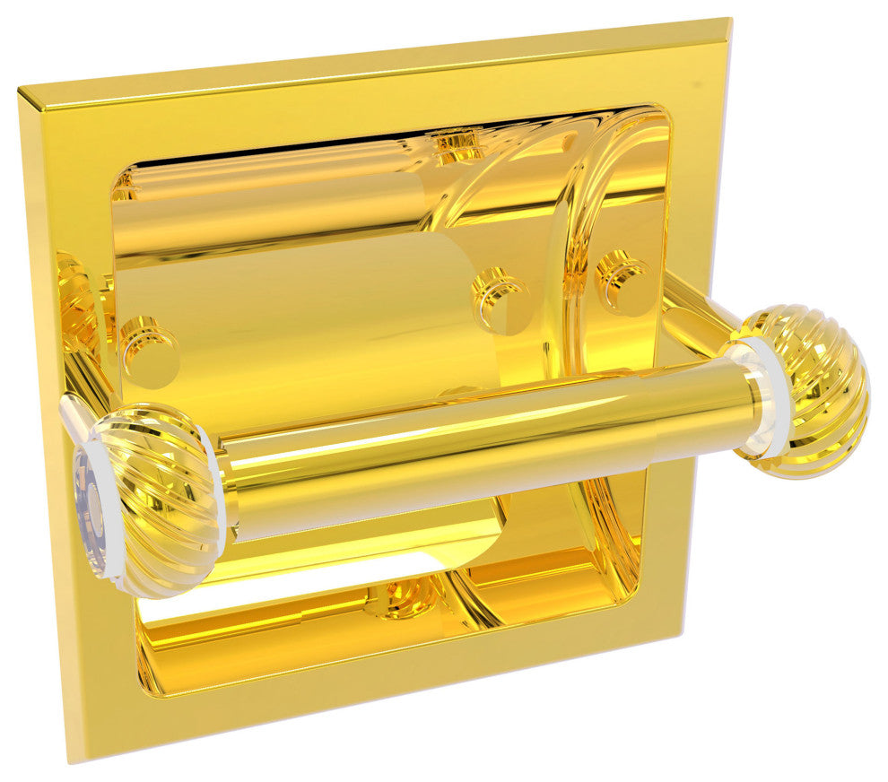 Clearview Recessed Toilet Paper Holder with Twisted Accents, Polished Brass