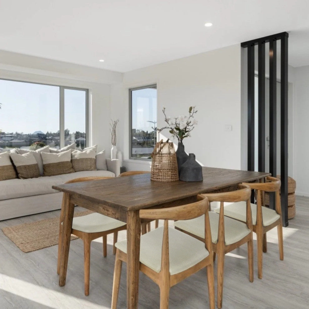 Modern Wooden Dining Chair, Natural + Beige Fabric Seat