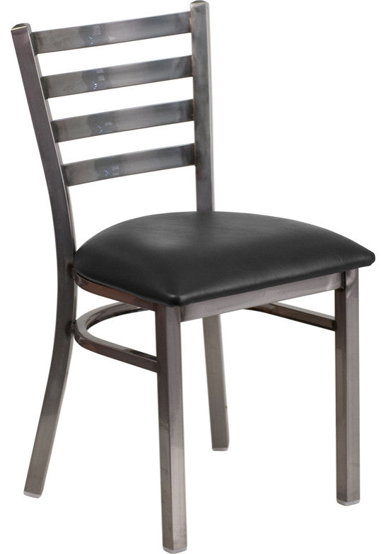 Hercules Series Clear Coated Ladder Back Metal Dining Chair, Black, Clear, 16.50