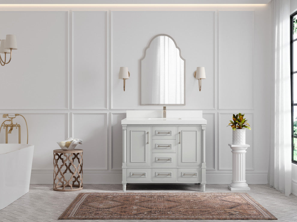 Aberdeen 42 Single Sink Bath Vanity in Coventry Gray 2" White Quartz