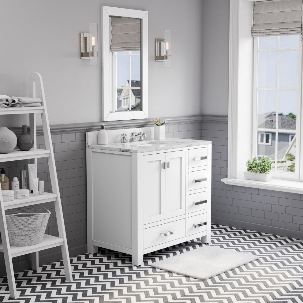36" Wide Pure White Single Sink Bathroom Vanity, Faucet Included