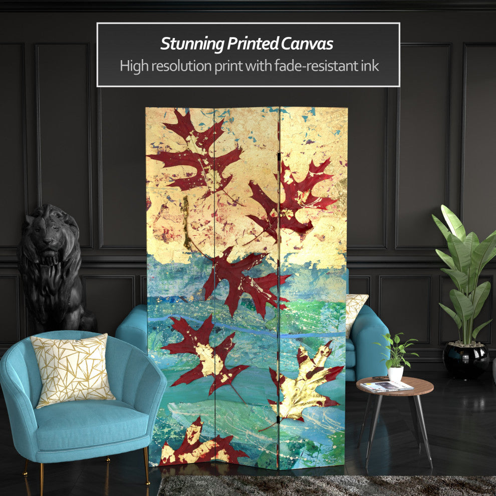 7' Tall Double Sided Autumn Leaves Canvas Room Divider