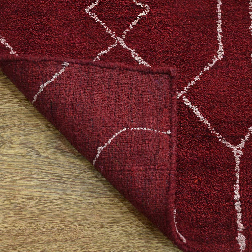 HAND KNOTTED LOOM SILK ECO-FRIENDLY AREA RUG-5'x8',Rectangle,Red White,Geometric