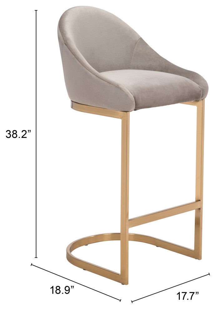Bar Stool Chair Barstool, Faux Vinyl Leather, Steel, Gray, Gold, Cafe