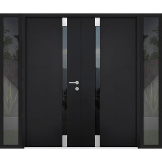 Exterior Prehungdouble Doors Cynex 6777 Black 2 Side Exterior Windows