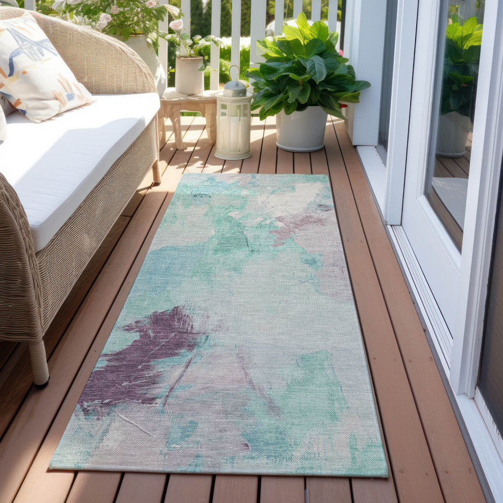 Machine Washable Indoor/Outdoor Chantille ACN1914 Teal 2'3" x 7'6" Runner Rug