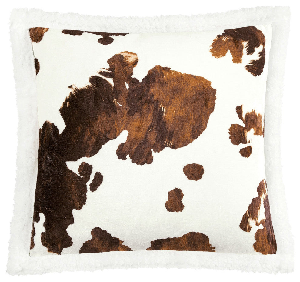Elsa Cowhide Campfire Sherpa Pillow, 18"x18", Chocolate