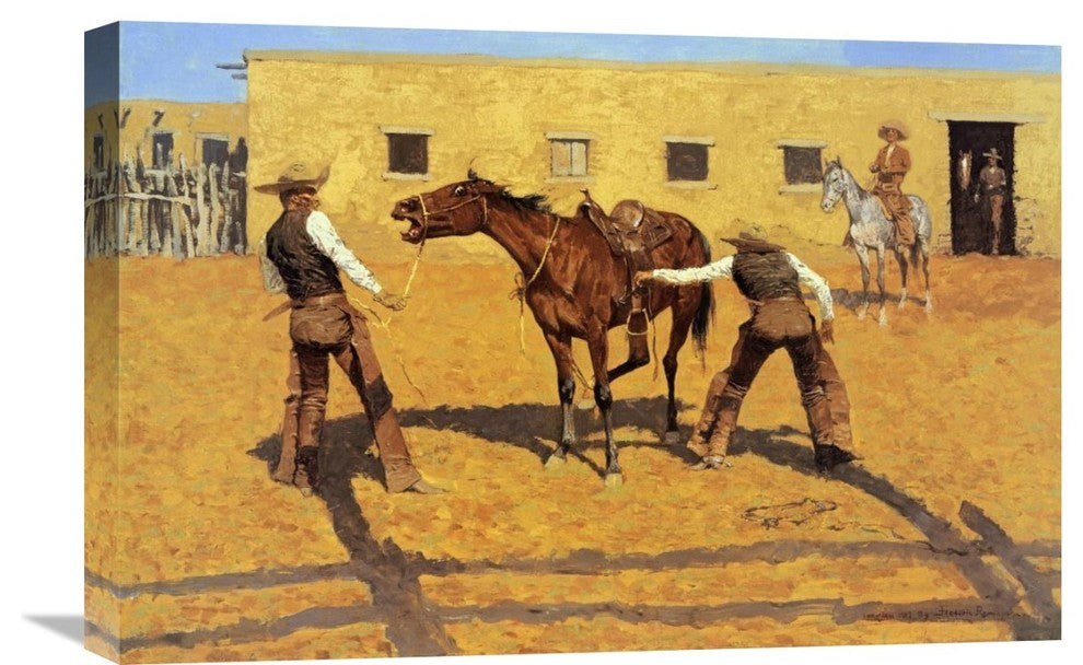 "His First Lesson" Stretched Canvas Giclee by Frederic Remington, 24"x16"