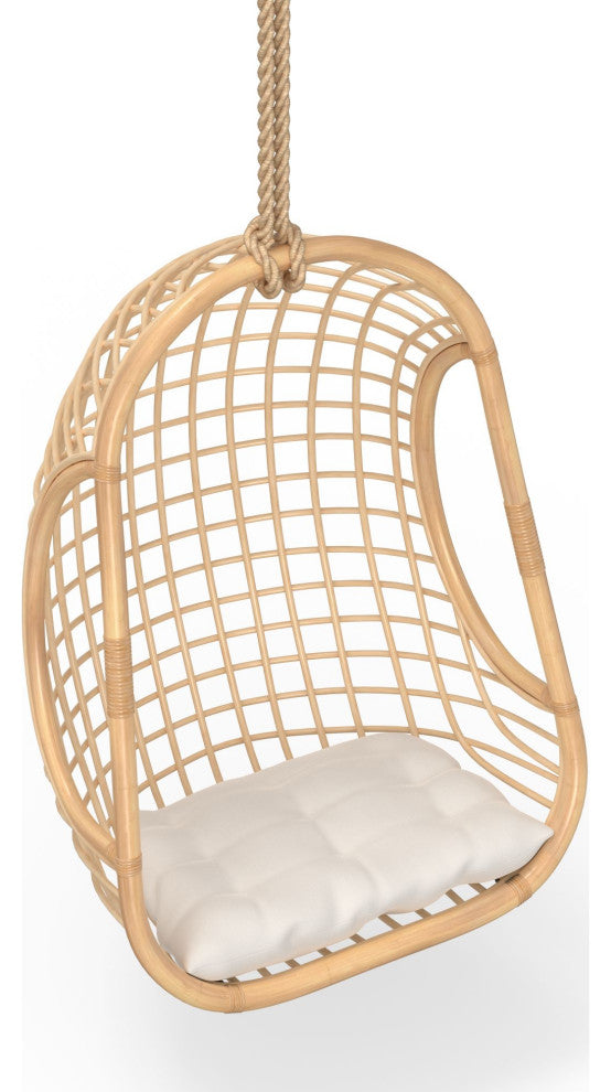 Grid Rattan Hanging Chair with Seat Cushion, Natural Color