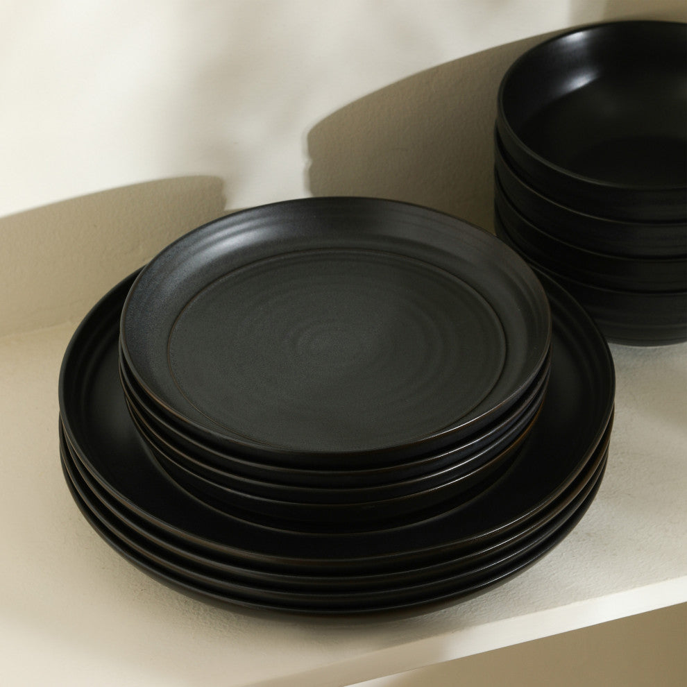 Stone Lain Elio Stoneware Dinner Plate Set of 4, Black