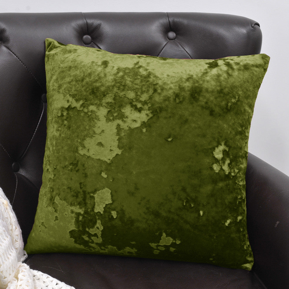 Crushed Velvet Pillow Cover 4 Piece Set, Avocado, 20" X 20"