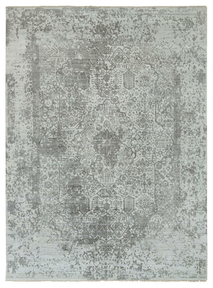 Gainsboro Wool and Silk Hand Knotted Zoroastrian Design Rug, 8'11"x11'11"