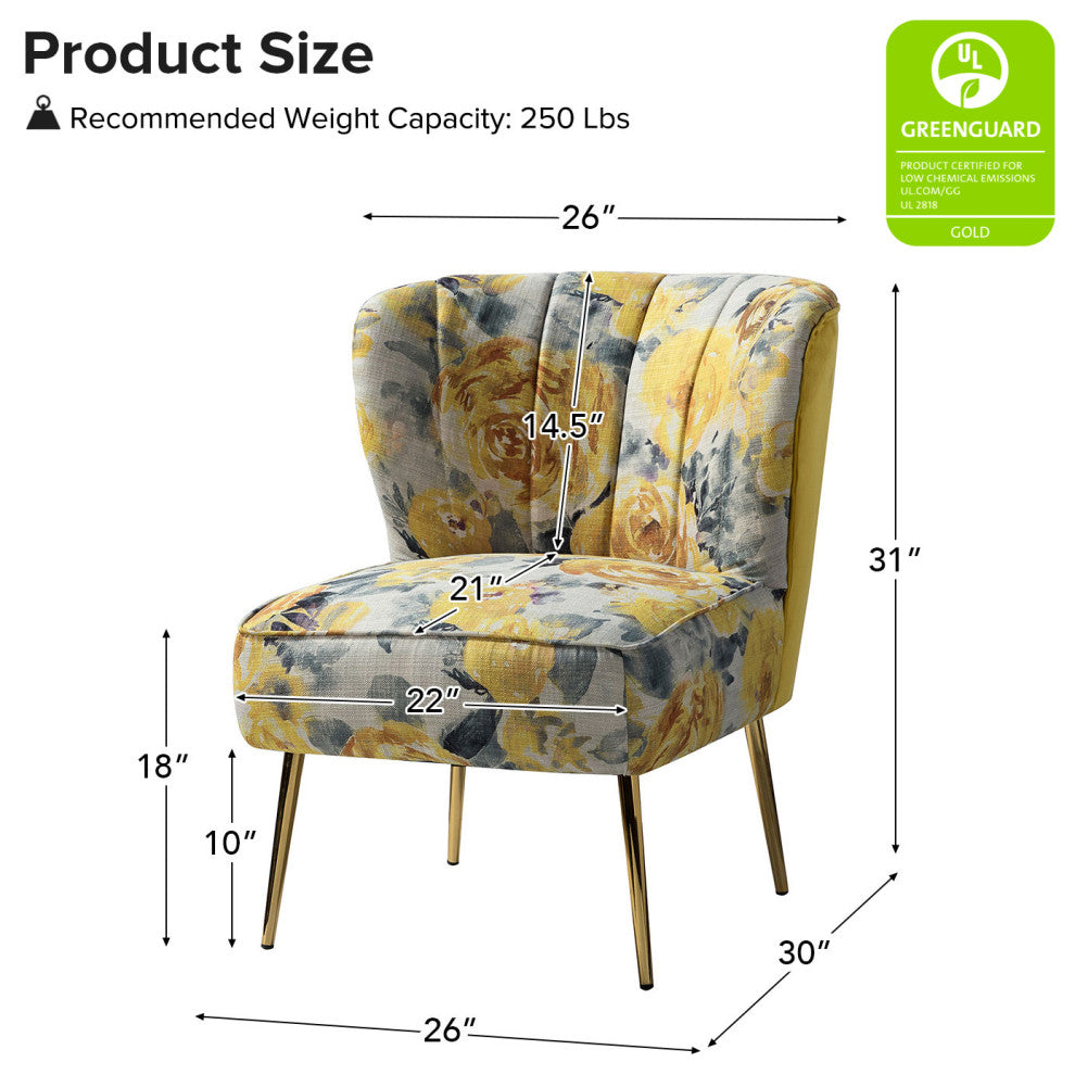 Accent Side Chair With Tufted Back, Yellow