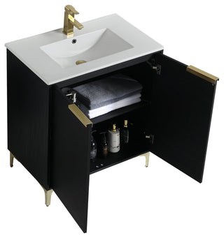 Wilmington Bath Vanity, Chestnut, 30 Inch, Satin Brass Hardware